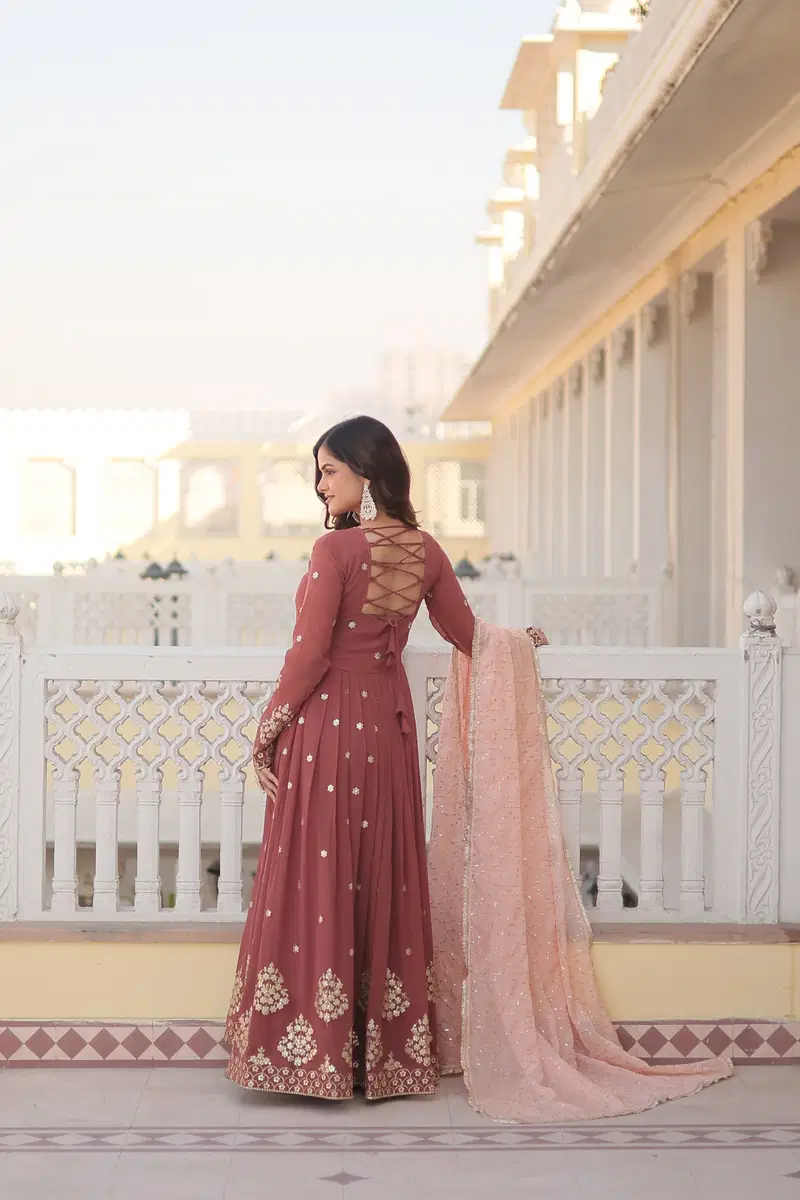 KA 1075 Faux Georgette Embroidery Gown With Dupatta Wholesale Shop In Surat